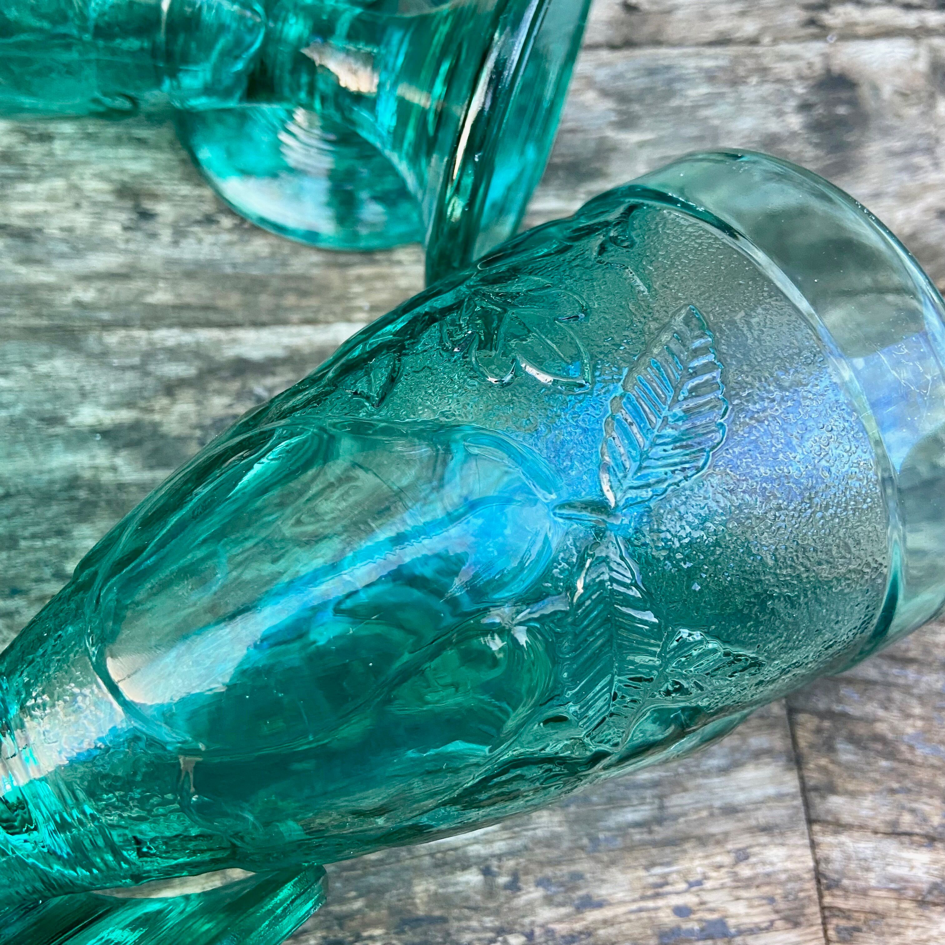 Set of 4 blue molded glass cups