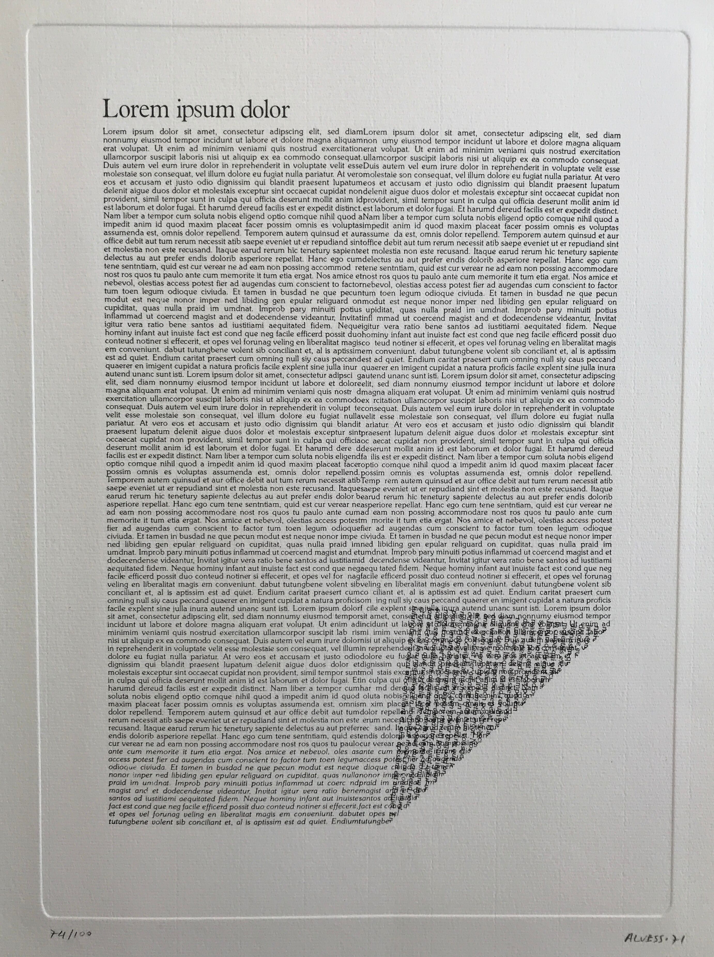 Original engraving signed and numbered by Manuel ALVESS (1939-2009) Lorem ipsum dolor, 1971