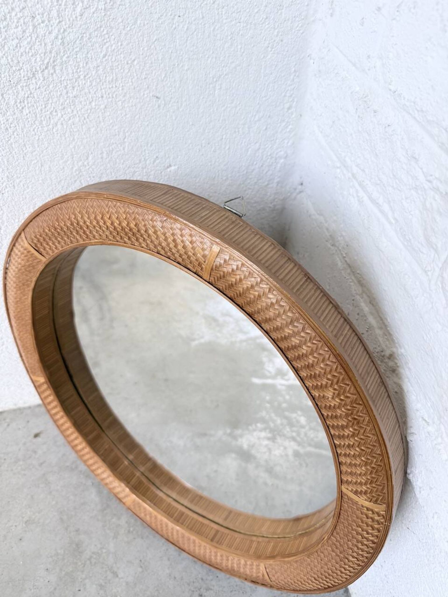 Woven wicker round mirror 1960