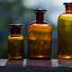 4 old apothecary bottles / amber glass pharmacy in perfect condition dated before 1960