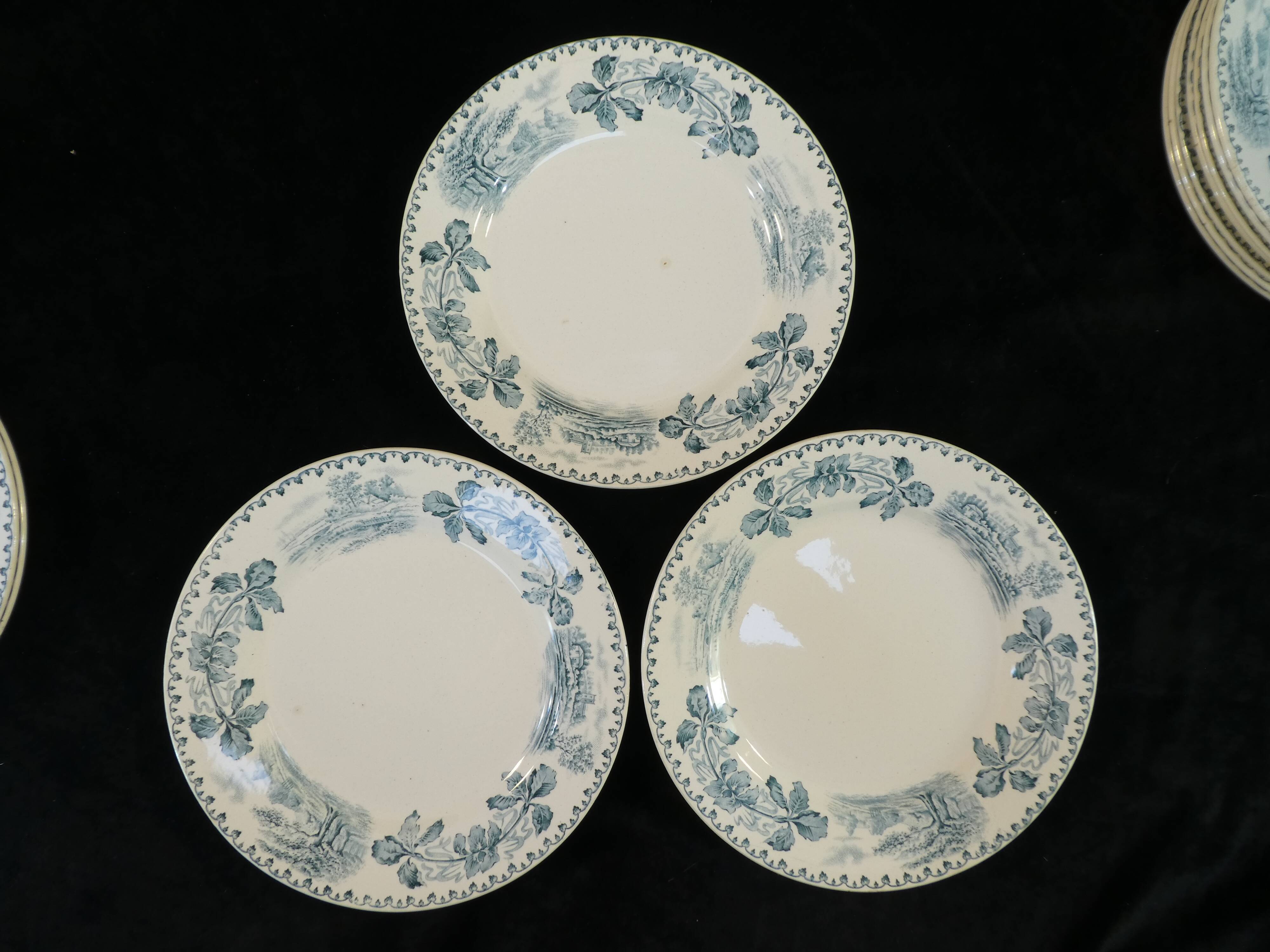 12 flat earthenware plates terre de fer bocage