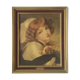 Tableau J B Greuze reproduction la petite fille au chien  Cadre 25 x 30.2 cm  Tapisserie arrière vel