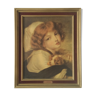 Table J B Greuze reproduction the little girl to the dog Frame 25 x 30.2 cm Back tapestry vel