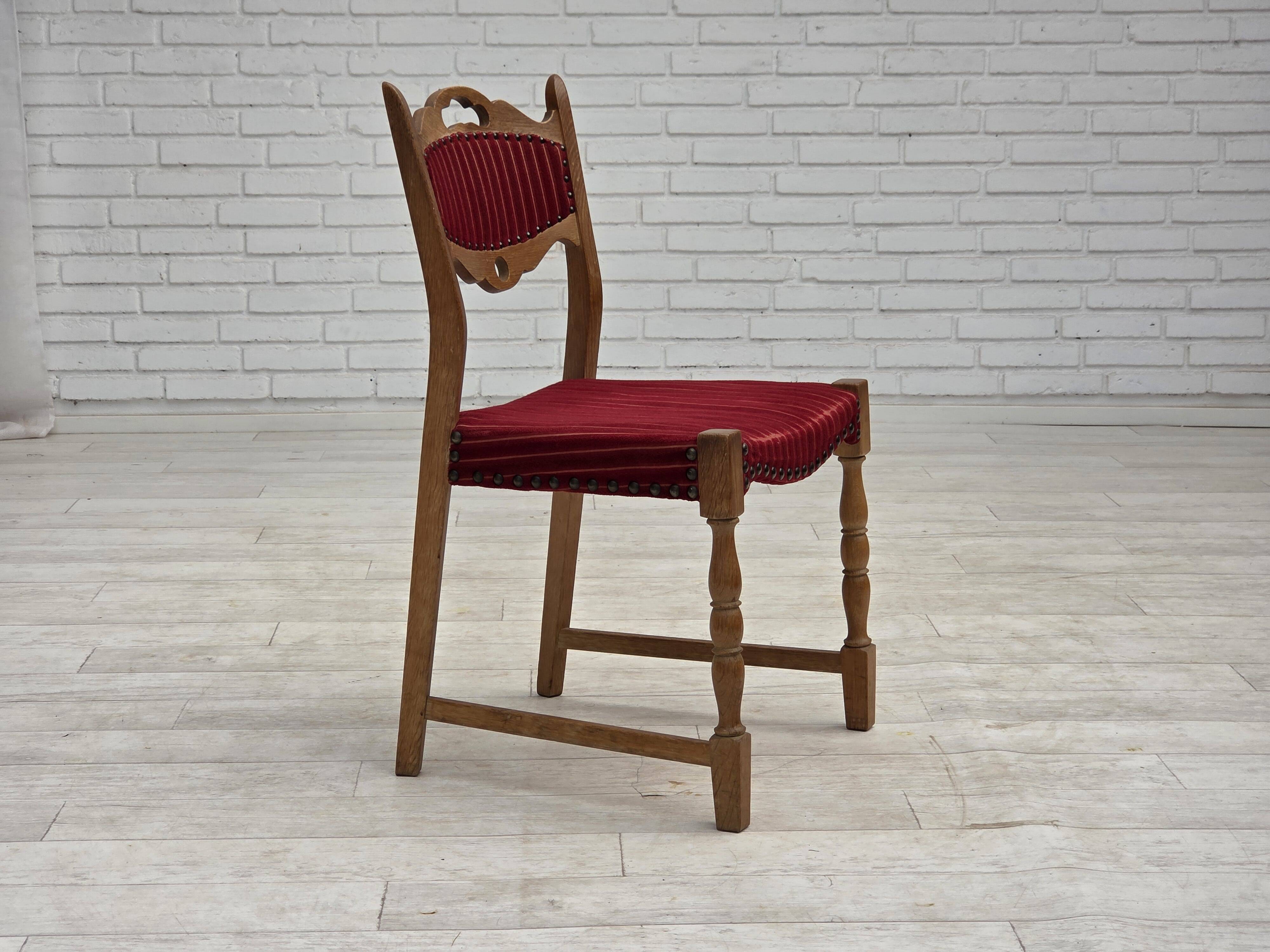 1970s, set of 6 Danish dining chairs, oak wood, furniture wool.