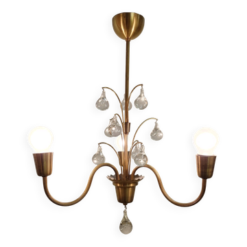 Lustre décoratif suédois Grace en laiton et verre, années 1940/50