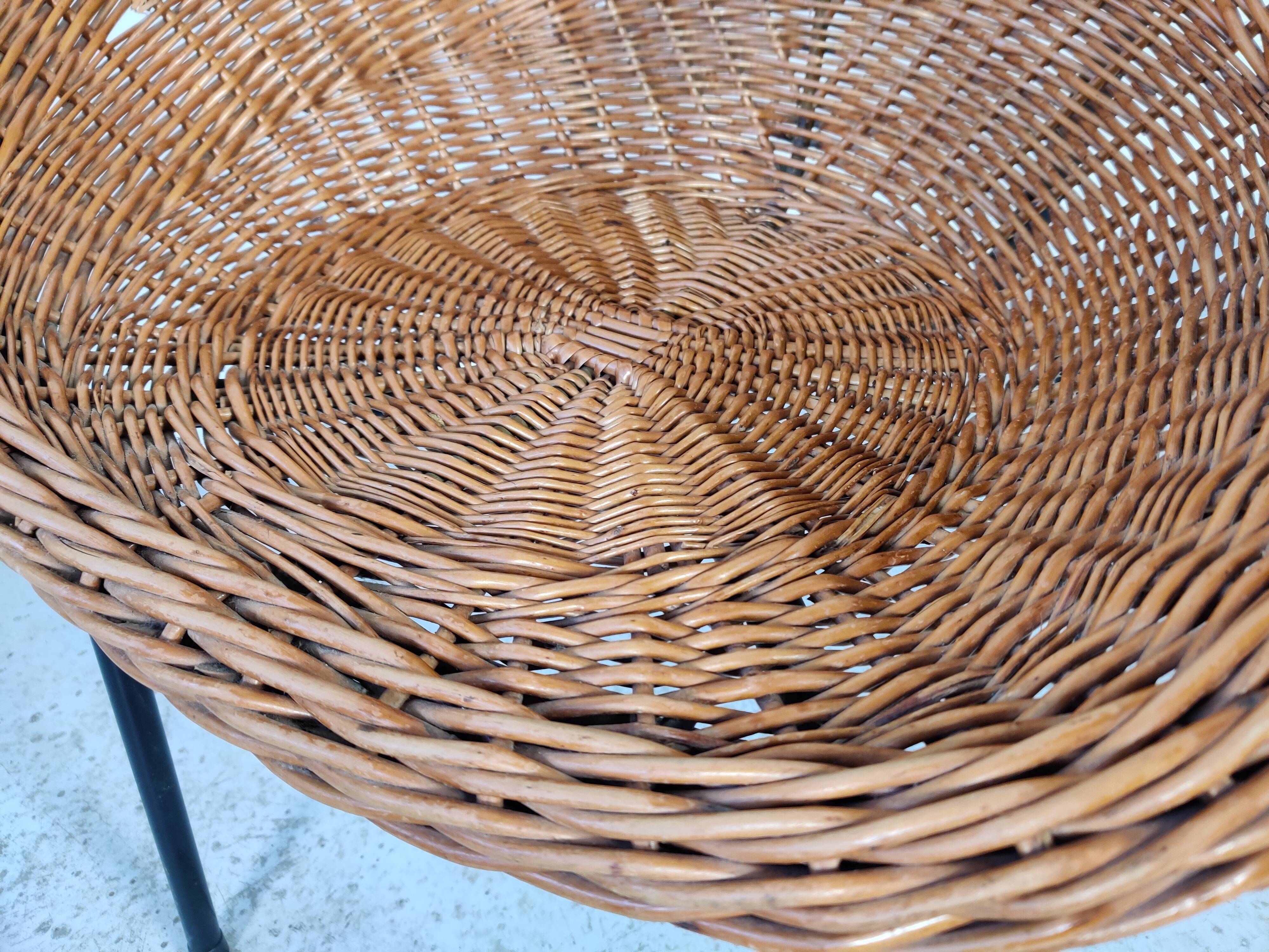 Vintage wicker and metal basket armchair, 60s/70s