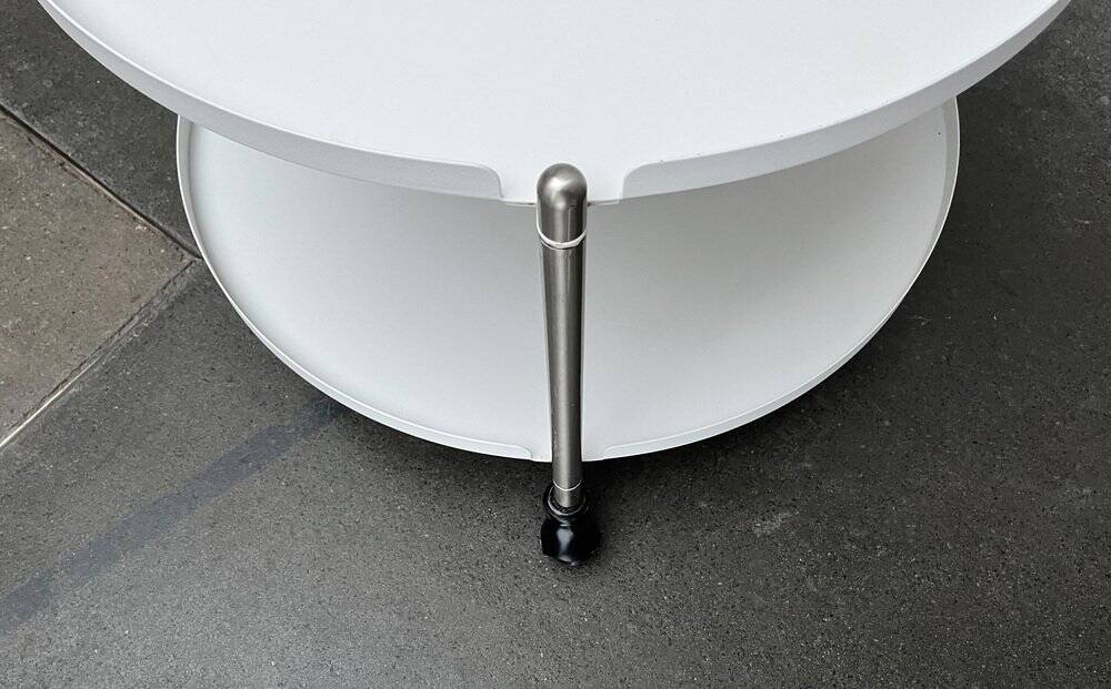 Minimalist Thrill metal coffee table or side table with wheels by Leitmotiv.