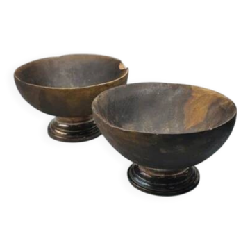 Vintage wooden bowls Christian Dior France on silver-plated bases - Pair