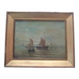 Tableau xix marine hst signed moreno, sailing boats fishermen, frame painting oil canvas