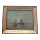 Tableau xix marine hst signée moreno, bateaux à voile barque pêcheurs, cadre peinture huile toile