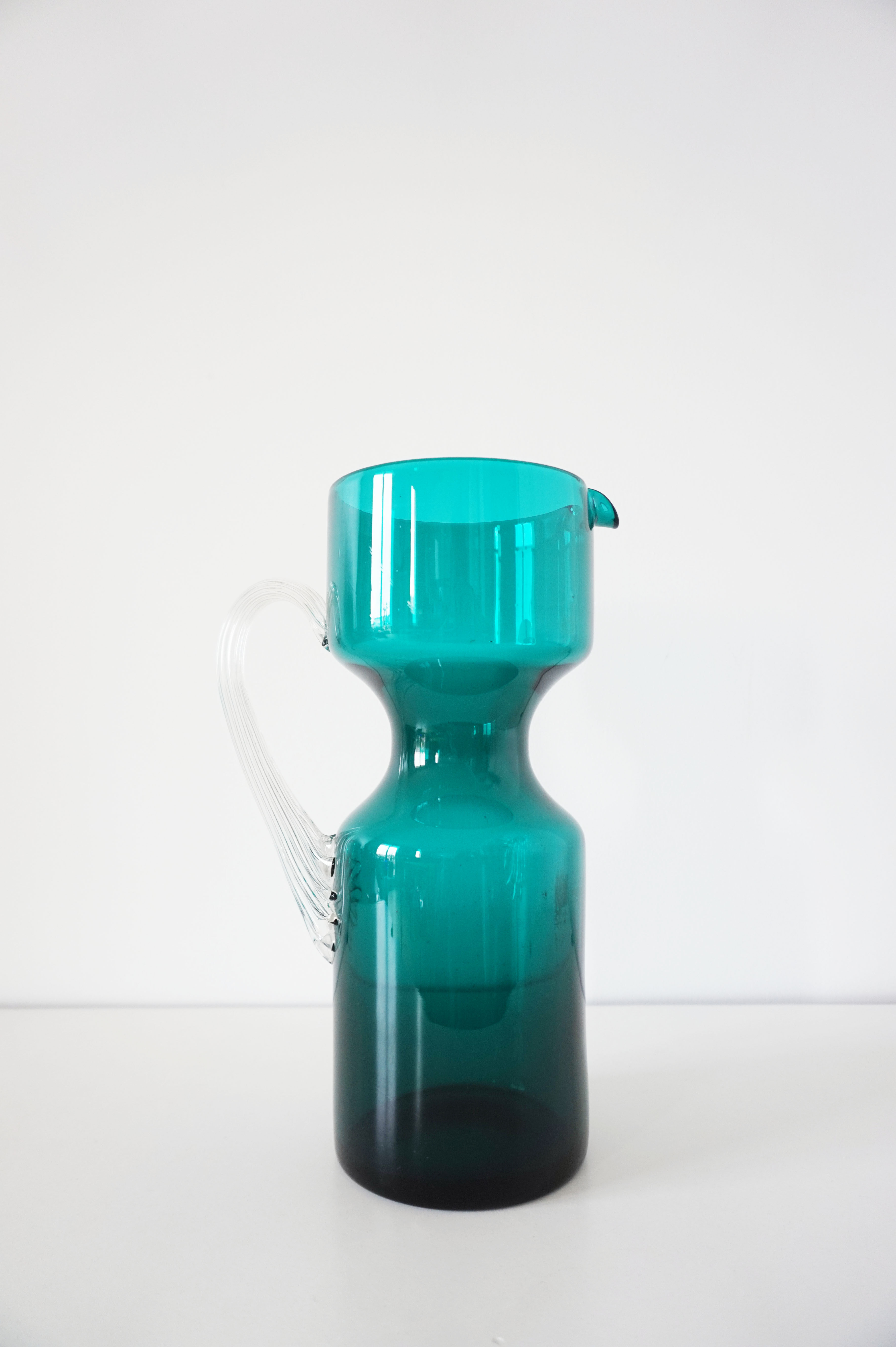 Vintage blue blown glass carafe