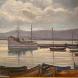 Old painting, Marine, signed E Chabrier and dated 1938