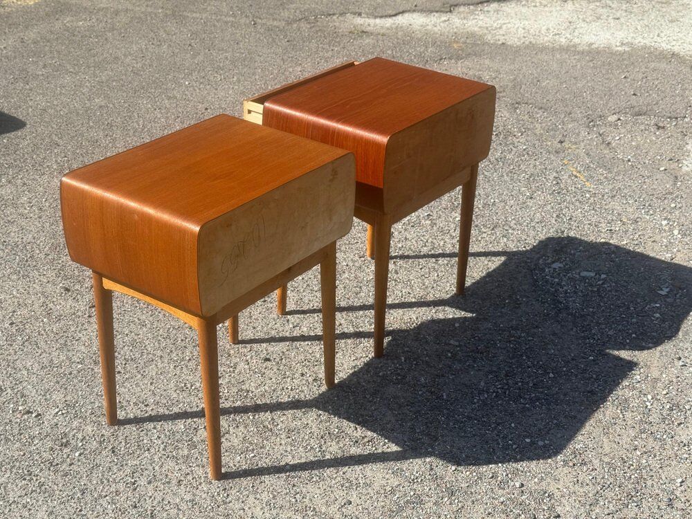 Tables de chevet en teck avec pieds en chêne attribuées à Johannes Andersen, 1964, lot de 2