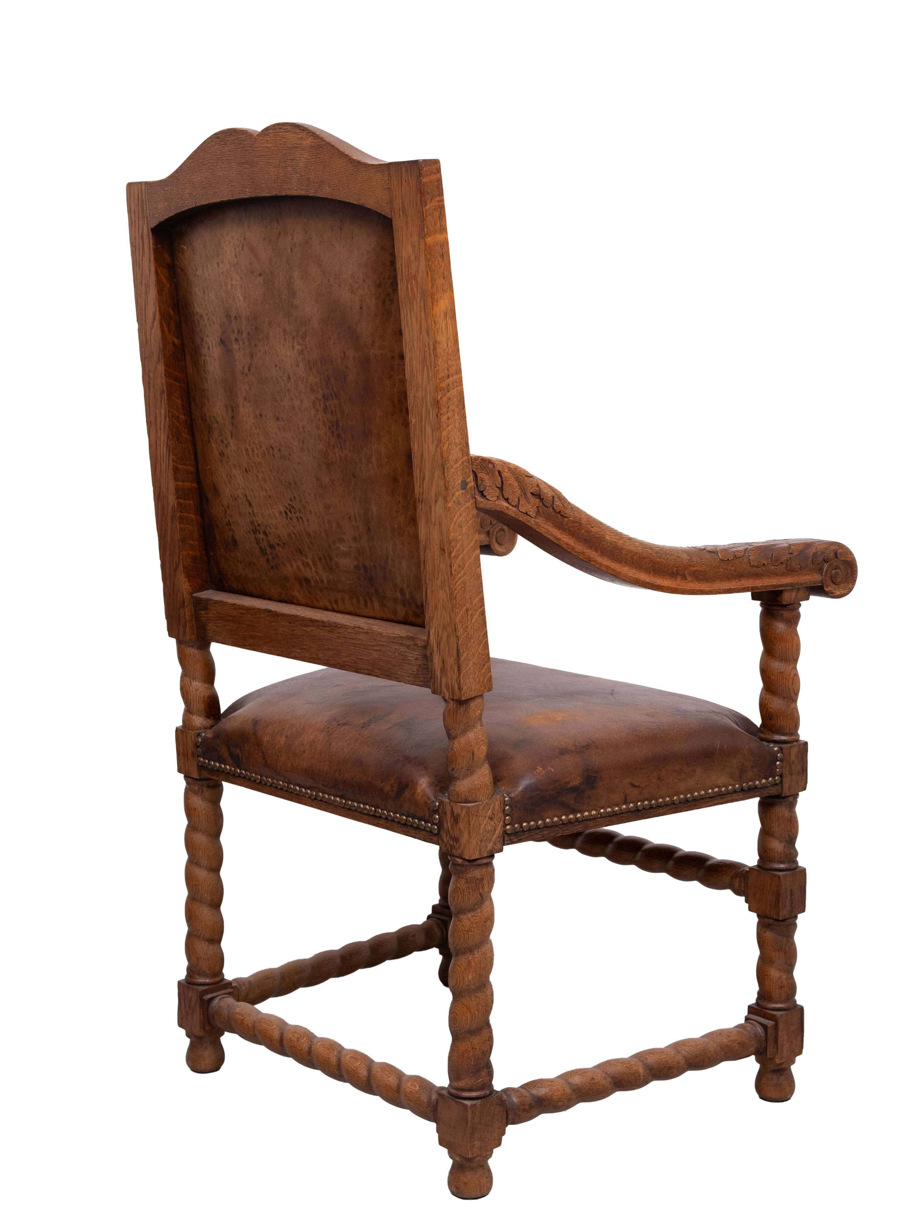 Dutch 19th Century Oak Baroque open Arm Chair