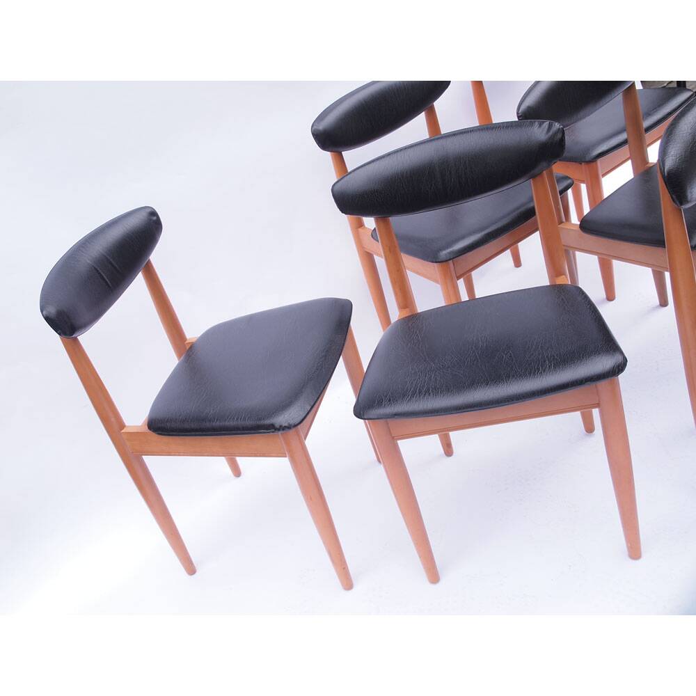 Set of 6 vintage black Scandinavian chairs
