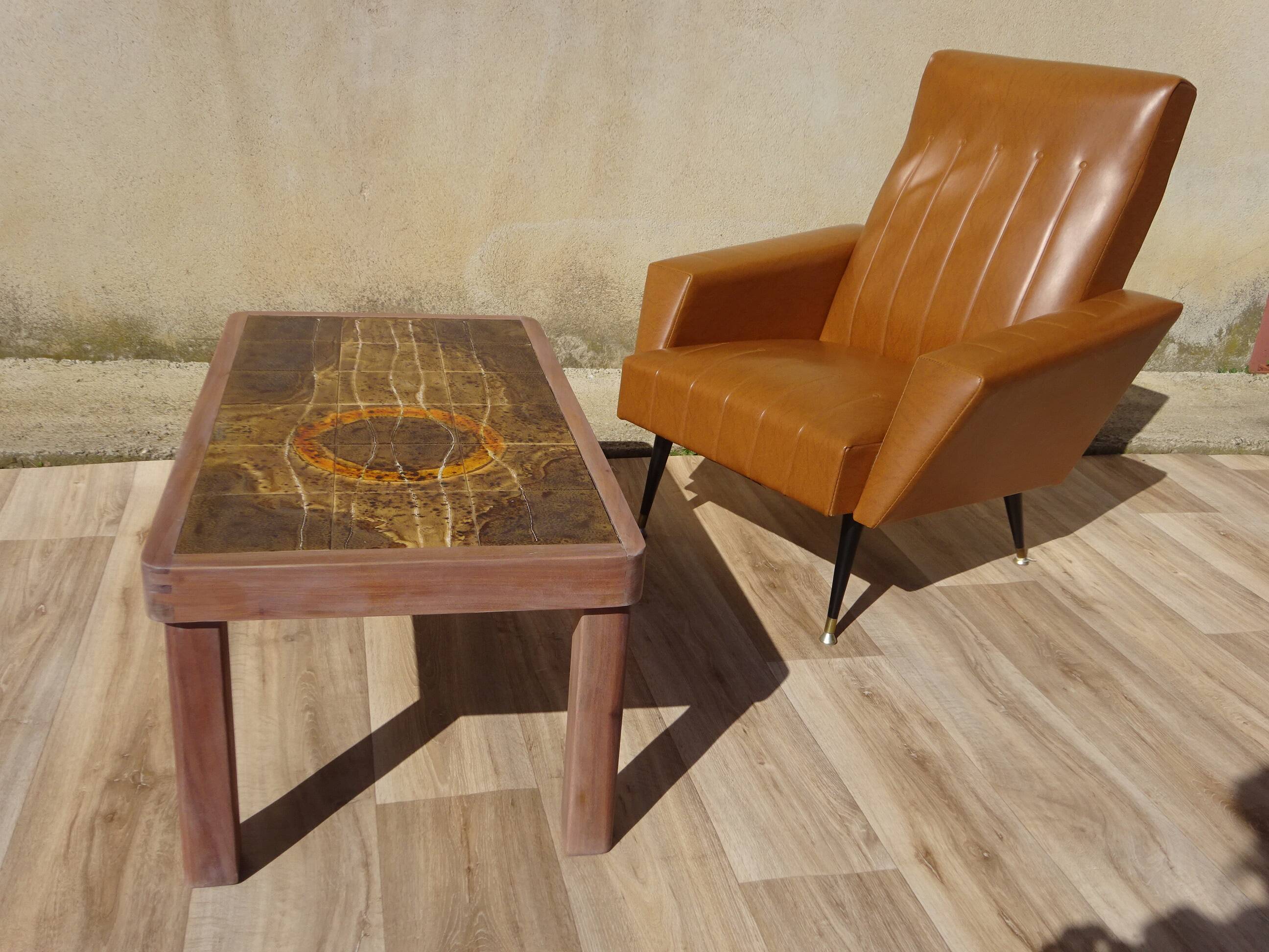 Vintage coffee table, Vallauris ceramics, signed J.d'Asti