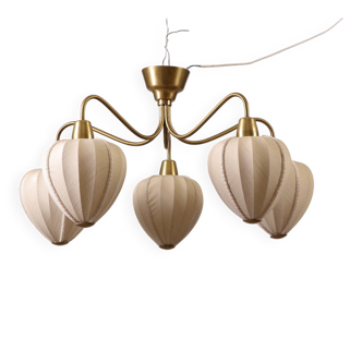 Hans Bergström for Ateljé Lyktan 5-arm Chandelier in Brass, Sweden 1940s