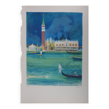 Paul Collomb : Le lagon de Venise, lithographie originale signée