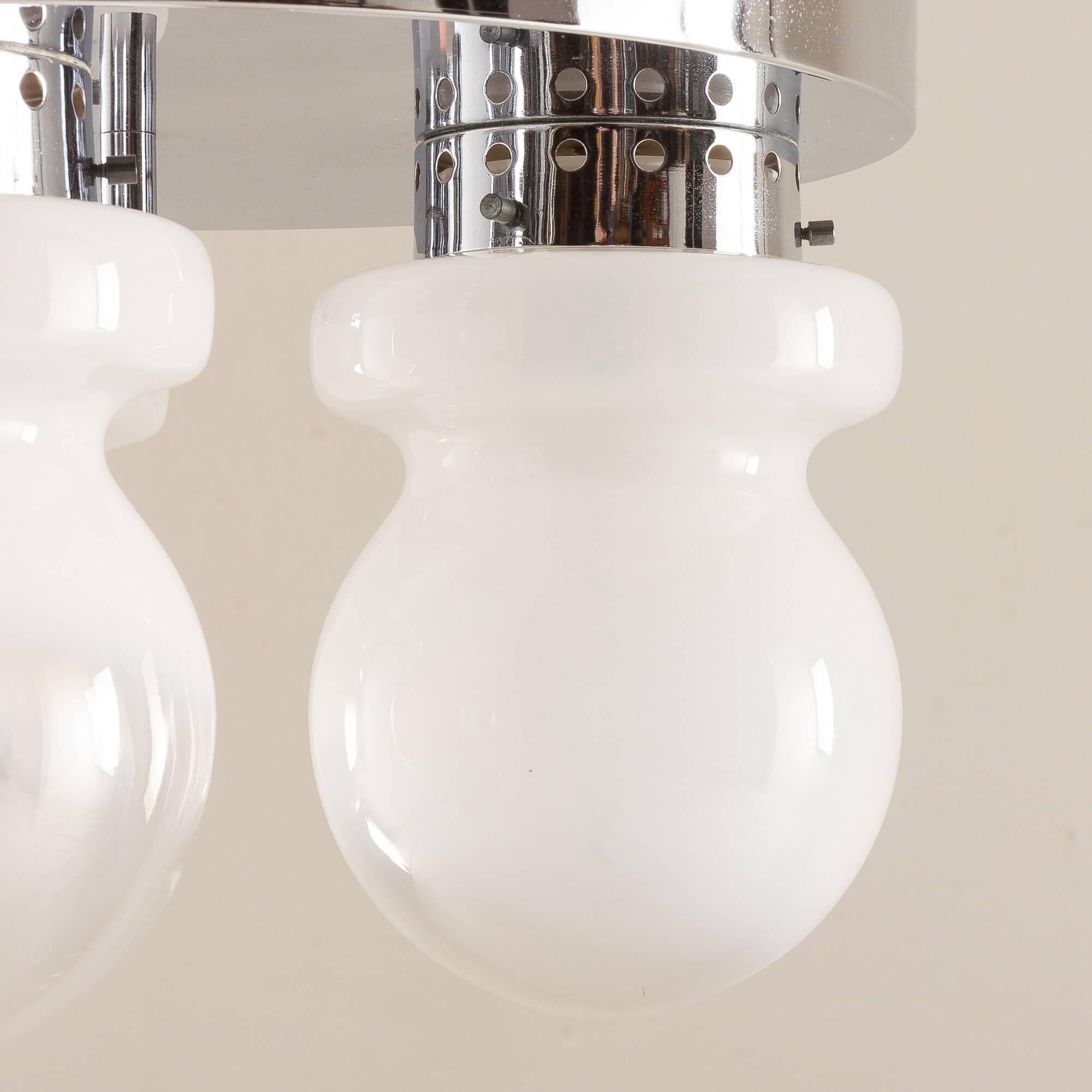 Italian chrome and Murano glass Mazzega flush mount ceiling light.