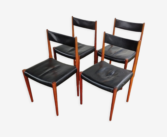 Chaises scandinaves en palissandre et skaï noir