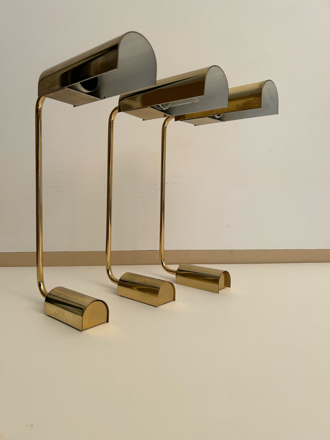 Set de 3 appliques vintage orientable, laiton, France 1970