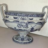 Delft earthenware planter with mill decoration