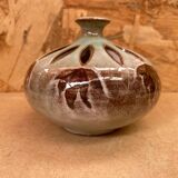 Antique brown glazed ceramic soliflore vase vintage leaf decor