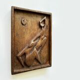 Carved wall plaque in solid oak, Czechoslovakia 1950