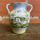 Vintage White Ceramic Vase with Green Landscape Decor from the 1970s