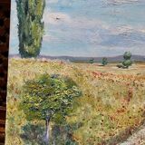 Canvas signed Hebert rural landscape gouache