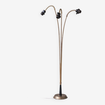 Adjustable swedish mid-century brass three way floor lamp