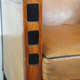 Sheep leather and wood armchair with an Art Deco design