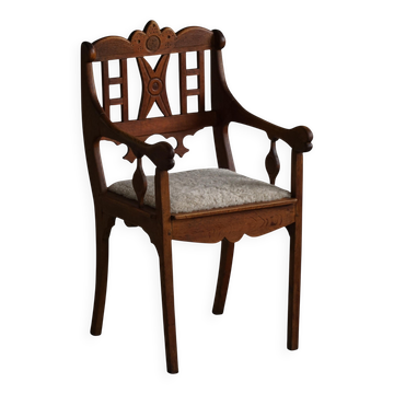 Fauteuil d'art populaire danois en Oak et assise en laine d'agneau, début du 20e siècle, années 1930