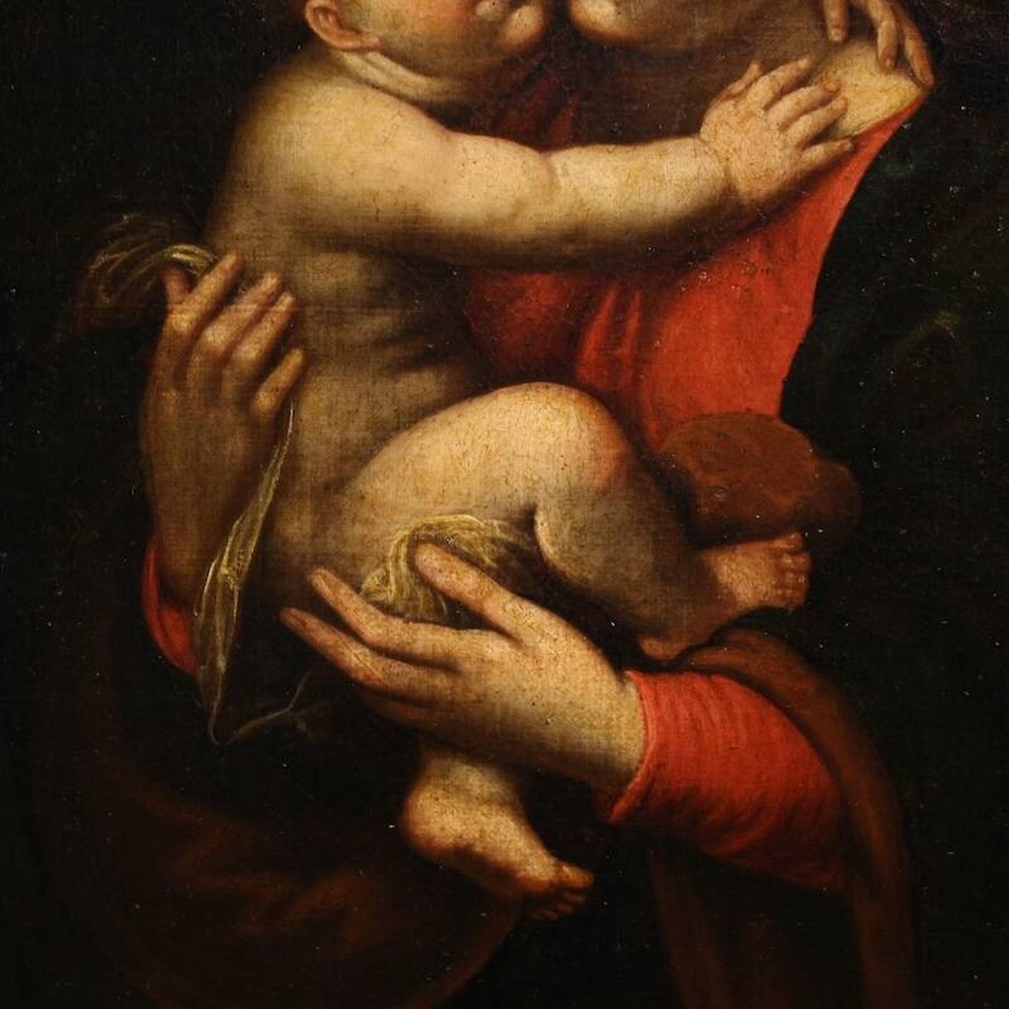 Peinture religieuse antique de la Madone et l'Enfant du XVIIIe siècle