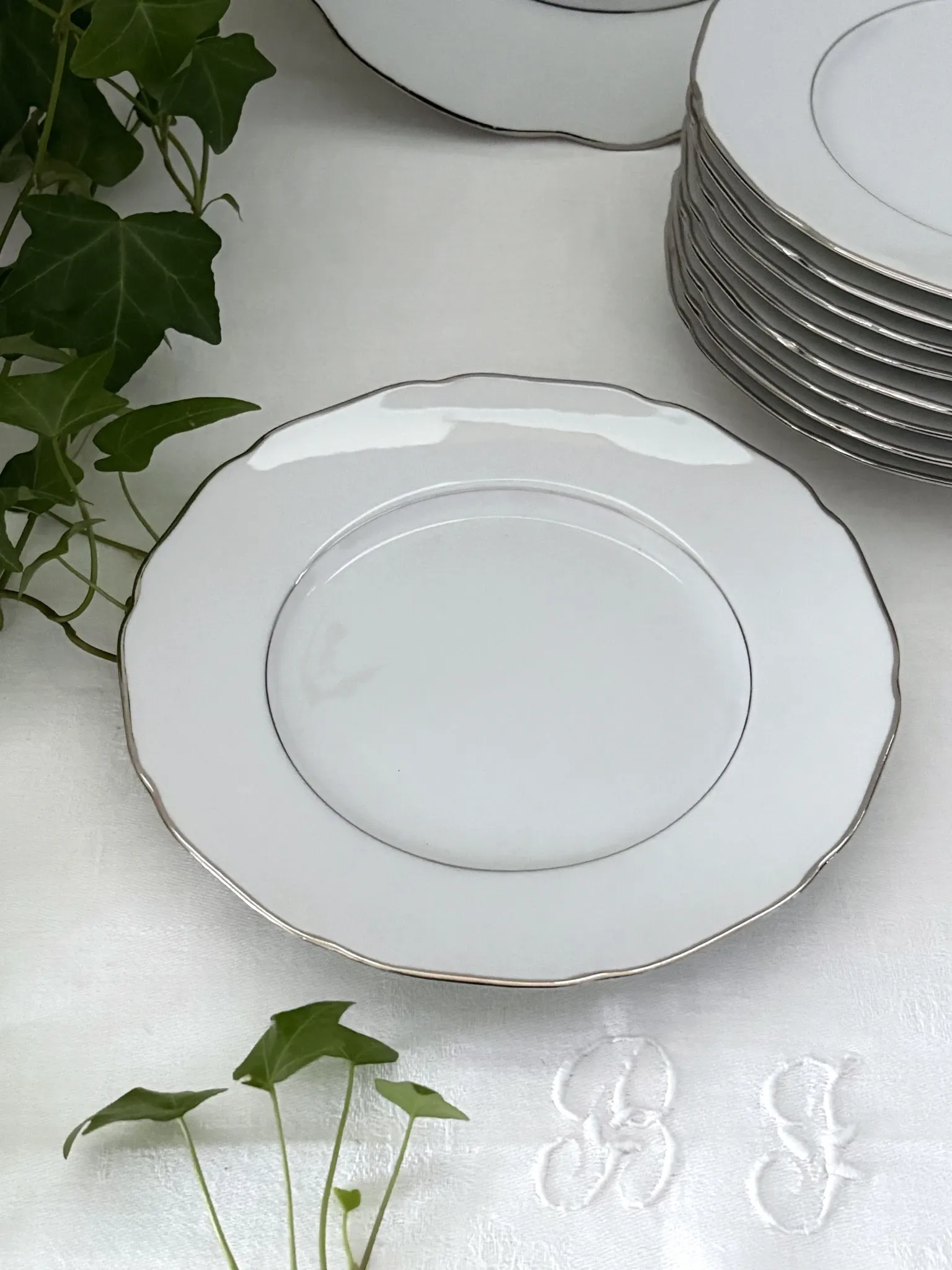 10 white porcelain dessert plates