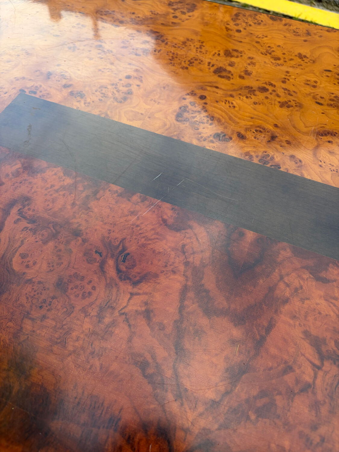 70s elm burl coffee table