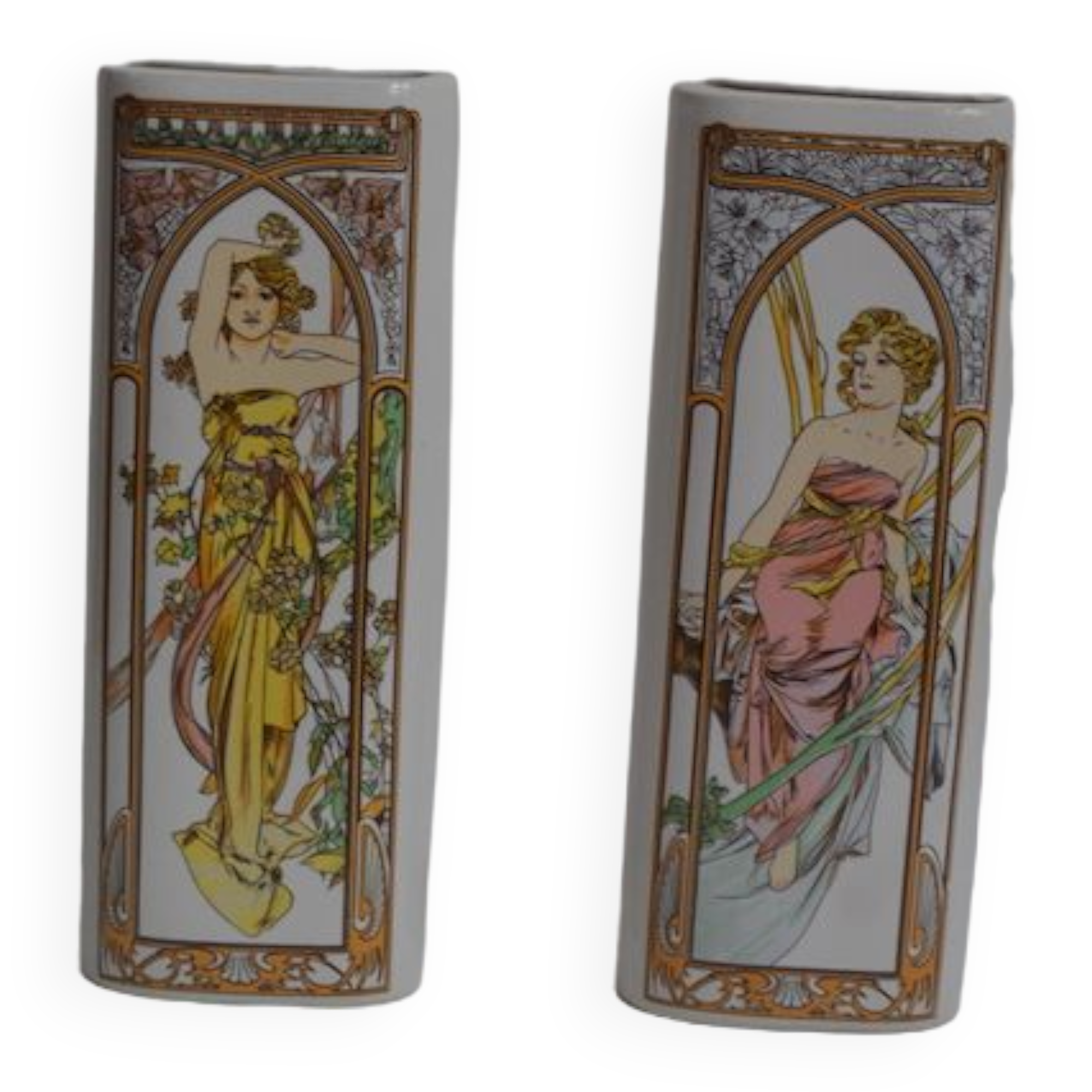 Pair of vases after Alfons Mucha