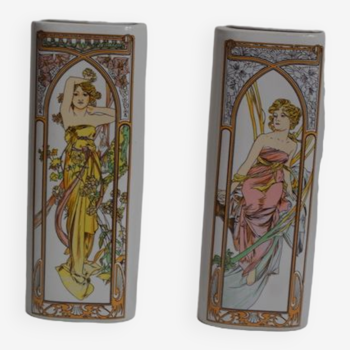 Pair of vases after Alfons Mucha