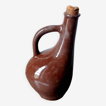 Rare and old dark brown pot-bellied jug. Made in Cuba