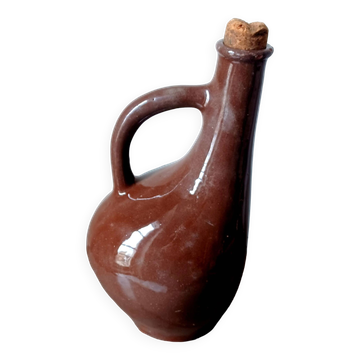 Rare and old dark brown pot-bellied jug. Made in Cuba