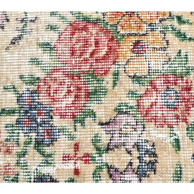 Turkish  Oushak vintage hand-knotted floral green rugs bordered 176x205
