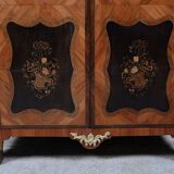 Showcase in precious wood marquetry, Louis XV Transition style.