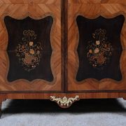 Showcase in precious wood marquetry, Louis XV Transition style.