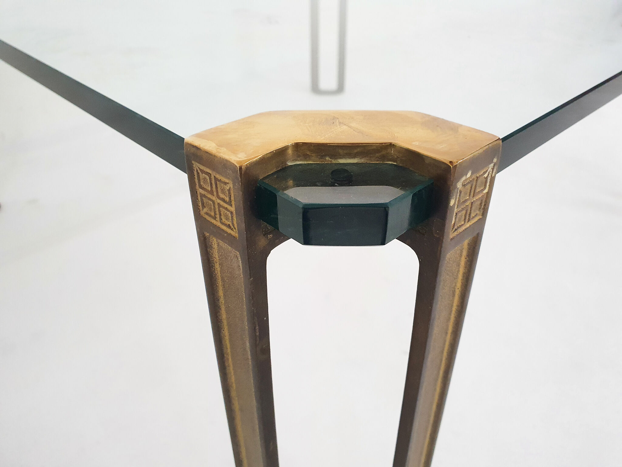 Peter Ghyczy for Ghyczy brass and glass square coffee table, 1970's