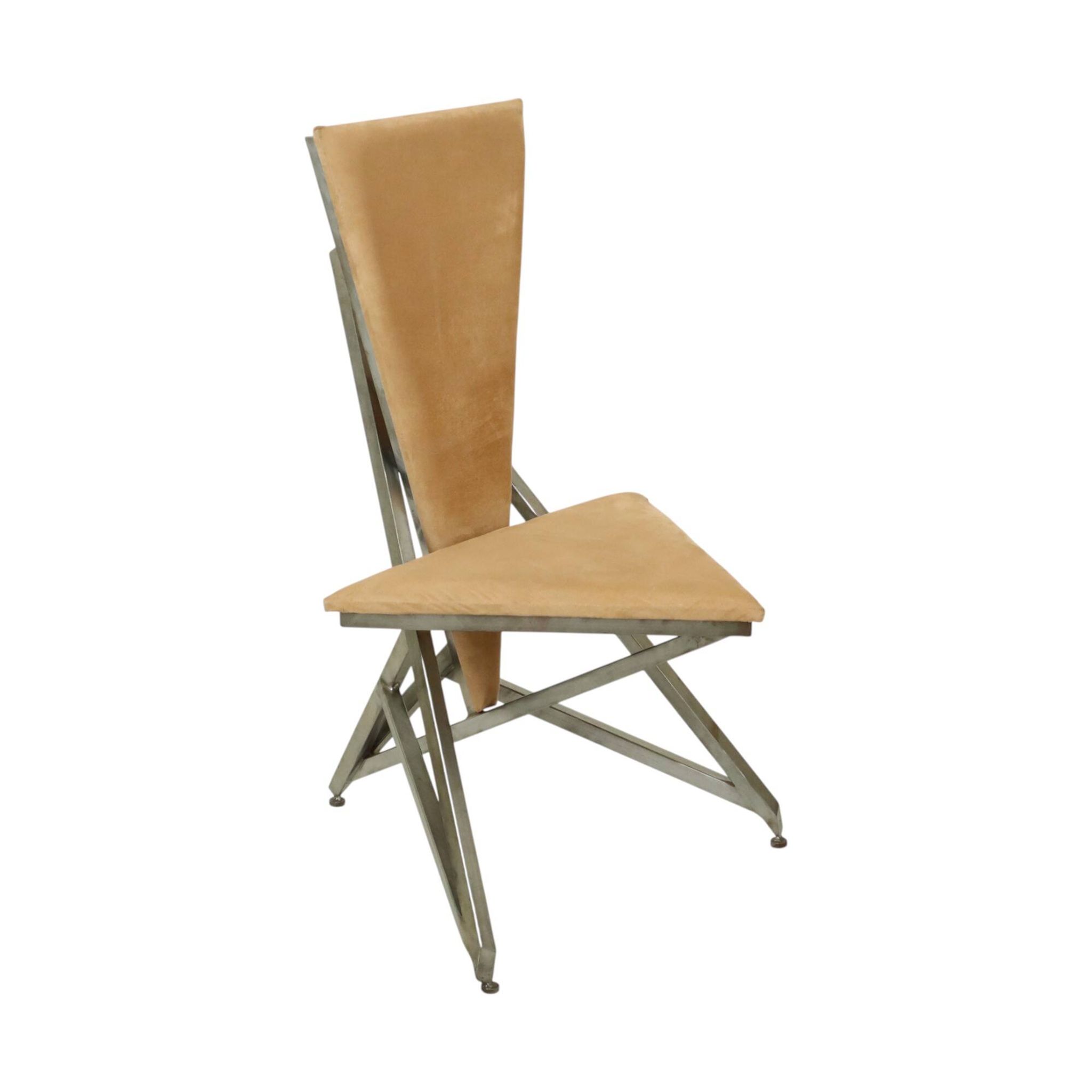 Unique Design Chair Art Object Handmade Metal Velvet