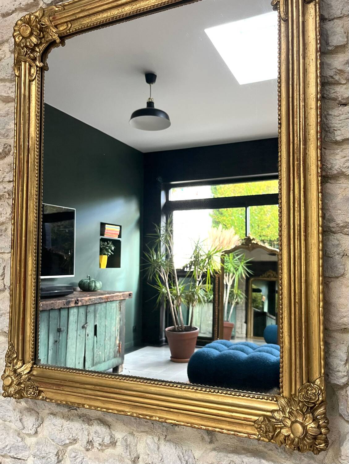 Louis-Philippe mirror gilded with gold leaf, mercury glass, 97.5cm