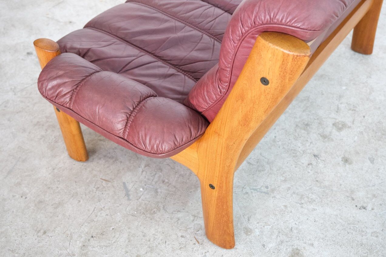 Canapé deux places en teck et cuir d’Ekornes, années 1970