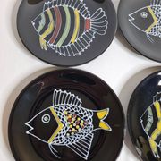 Set of 6 vintage plates with fish decoration after Robert Picault, 1960, 24 cm