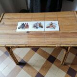 Coffee table bamboo rattan ceramic decollee 1960 70