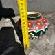 Petit Vase Vintage rond en céramique Turque H 11 cm